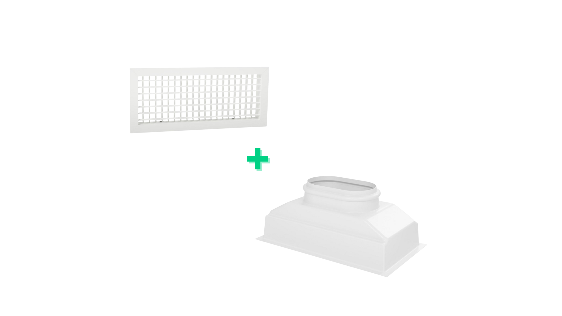 Kit Grille de soufflage double déflexion 300x150mm- Blanc + Plénum de soufflage ABS 300x150 - 1 piquage Ø160mm
